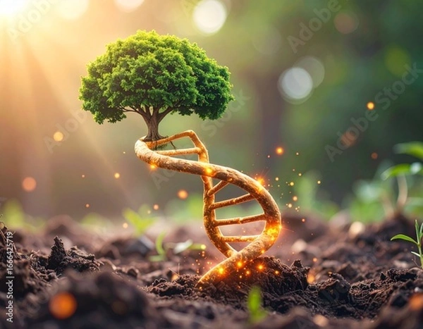 Fototapeta A tree with DNA strands symbolizing nature and genetics