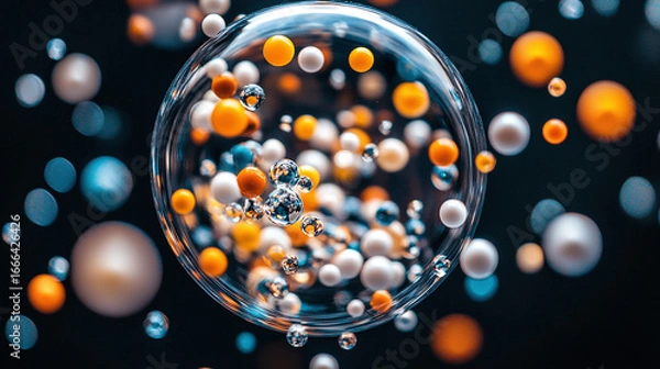 Fototapeta Dynamic Scientific Visualization of Molecular Structures in a Dark Abstract Environment