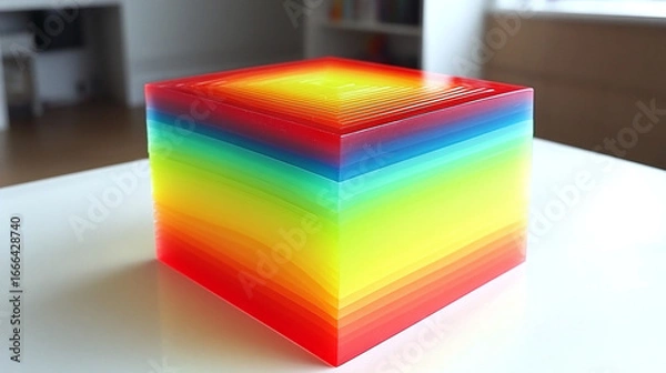 Fototapeta Colorful Transparent Cube Art Installation in Modern Gallery Interior