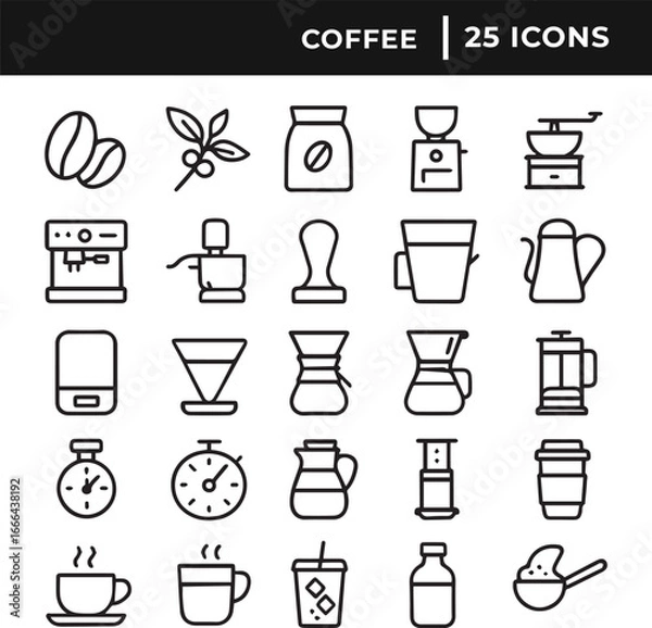 Obraz Set of coffee icon collection line art vector illustration