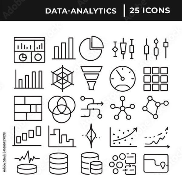 Obraz Data analytics related line art icon set collection vector illustration 