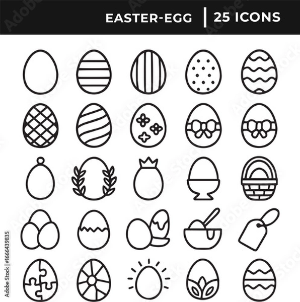 Obraz Set of easter eggs icon collection line art vector illustration