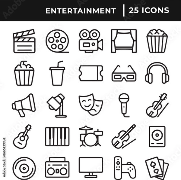 Obraz Set of entertainment icon collection line art vector illustration