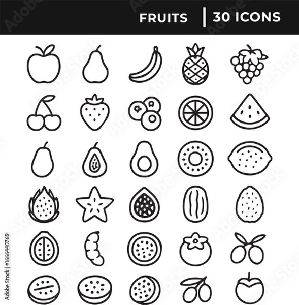 Obraz Set of fruits icon collection line art vector illustration