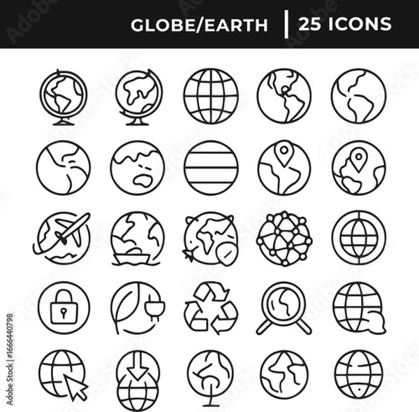 Obraz Set of globe or earth icon collection line art vector illustration