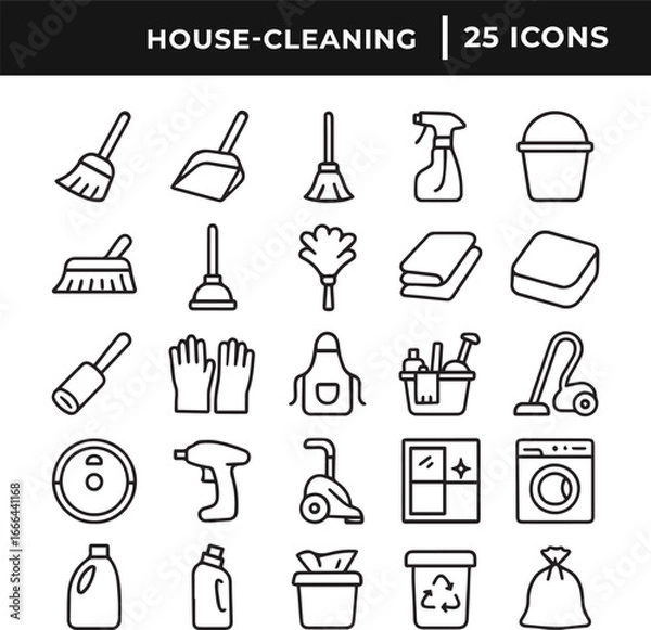 Obraz House cleaning related line art icon set collection vector illustration 