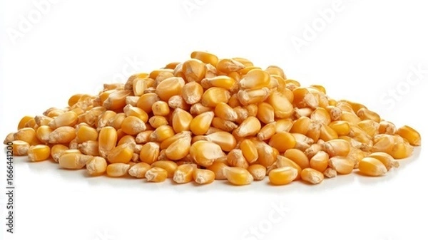 Fototapeta Golden corn kernels on white background. AI image