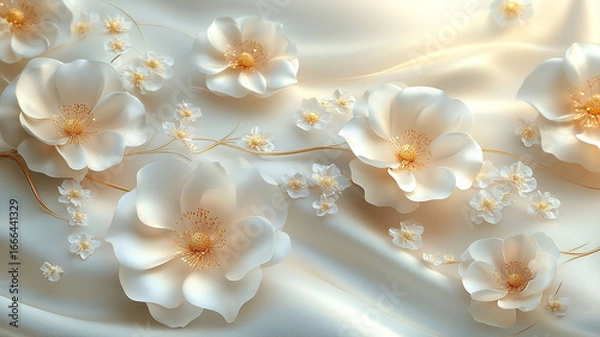 Fototapeta Soft, flowing fabric with floral details.  A sophisticated and serene floral design.