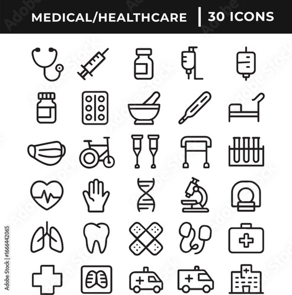 Obraz Medical and healthcare related line art icon set collection vector illustration 