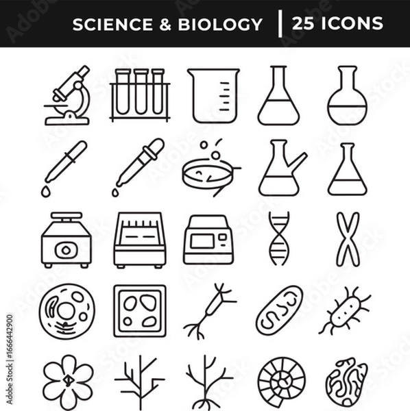 Obraz Science and biology related line art icon set collection vector illustration 