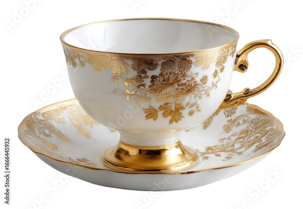 Fototapeta Elegant tea cup with saucer displayed in luxurious isolated on transparent background