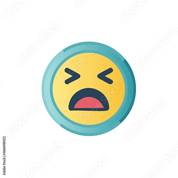 Fototapeta Worried or frustrated yellow circle face in teal frame with frown and furrowed eyebrows