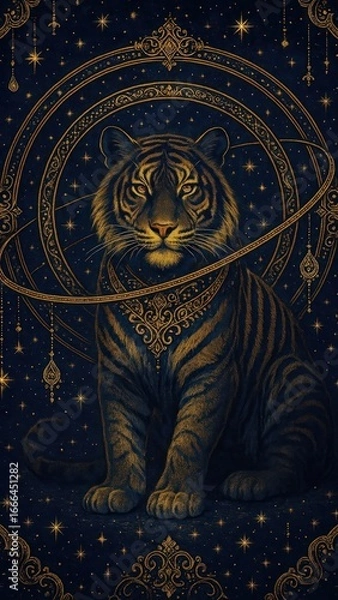 Fototapeta Mystical tiger in celestial design.