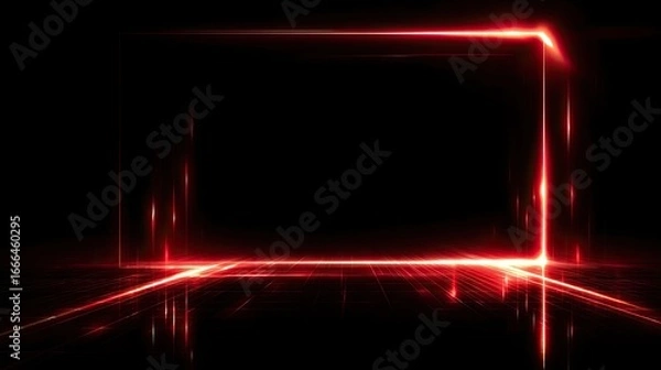 Fototapeta Red glowing rectangle frame on black background