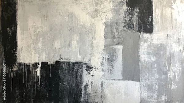 Fototapeta An abstract artwork featuring a blend of black, white, and gray tones, characterized by texture and bold brush strokes.