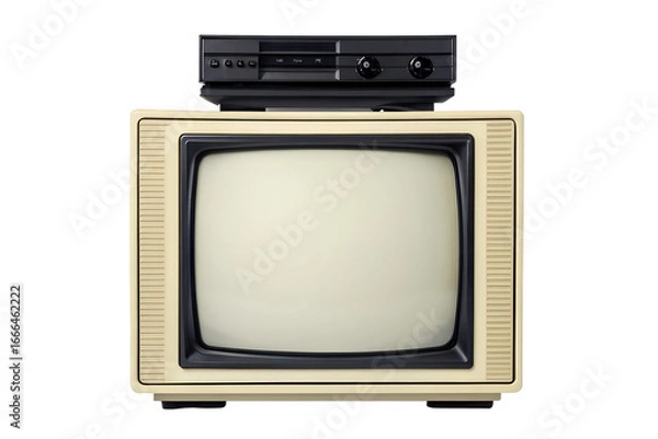 Fototapeta Retro Television Set with VCR Player Nostalgic Media Center for Vintage Tech Enthusiasts