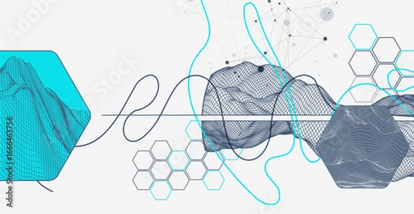 Fototapeta Abstract wireframe background. Modern science or technology art elements. Surface illustration.