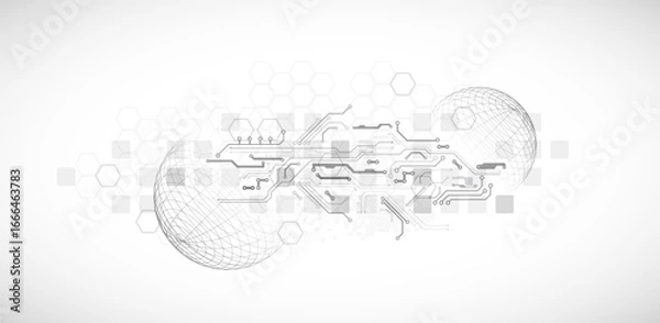Fototapeta Abstract circuit board background with sphere. Hi-tech digital technology concept. Vector.