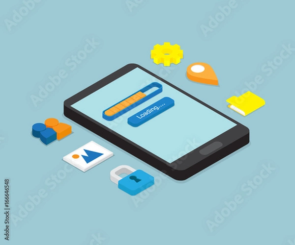 Fototapeta smartphone loading application isometric