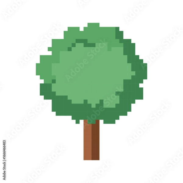 Fototapeta Tree pixel icon. Wood with leaf. Pixel art.