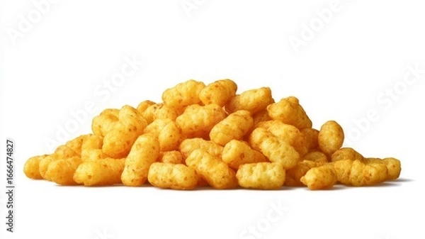 Fototapeta Pile of crunchy corn puffs on white background. Artificial intelligence image