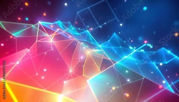 Fototapeta Vibrant abstract network of glowing lines and dots, symbolizing data connection, technology, and futuristic concepts. Ideal for business, science, or digital themes.