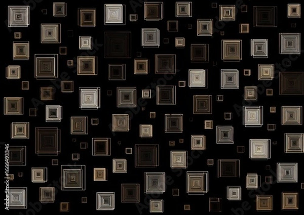 Fototapeta Abstract pattern of various shades of gray and brown squares on a black background
