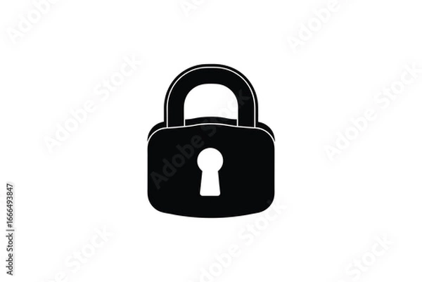 Fototapeta A black and white illustration of a padlock with a keyhole silhouette