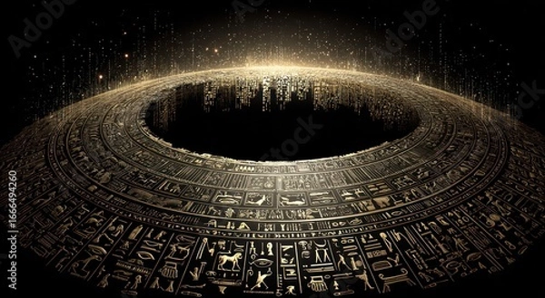 Fototapeta Ancient ring of hieroglyphs, glowing center
