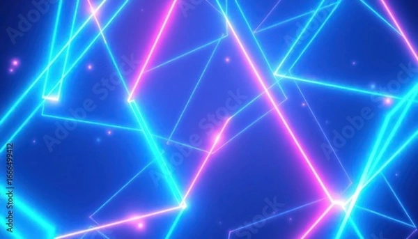 Fototapeta Abstract background with vibrant neon lines forming dynamic geometric shapes and glowing particles, radiating futuristic energy and modern style.