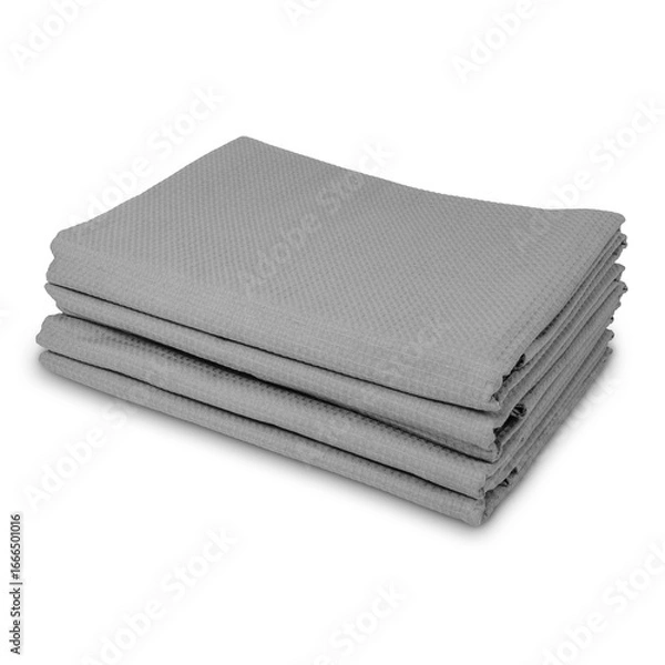 Fototapeta Gray clean towels neatly folded in a rack. New, clean and dry