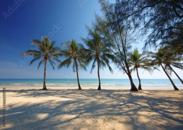 Fototapeta Tropical beach scene with palm trees (1)