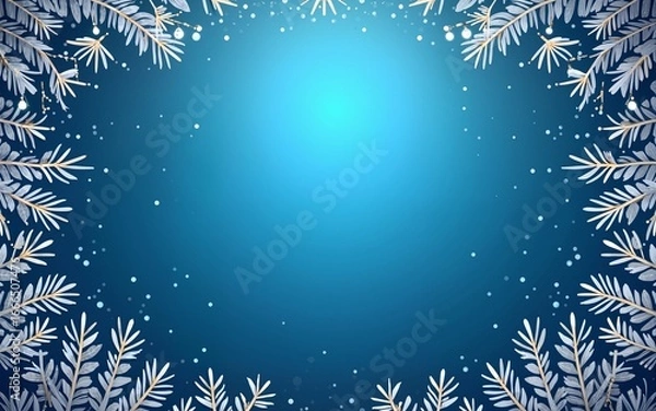 Fototapeta Christmas Poster - Illustration. Vector illustration of Christmas blue Background with silver branches of christmas tree. High quality