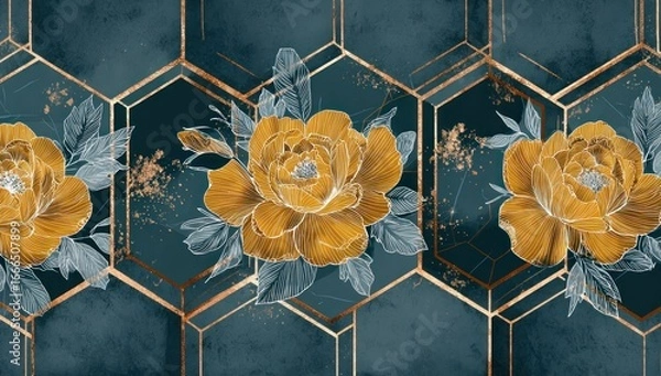Fototapeta Floral patterned background with honeycomb