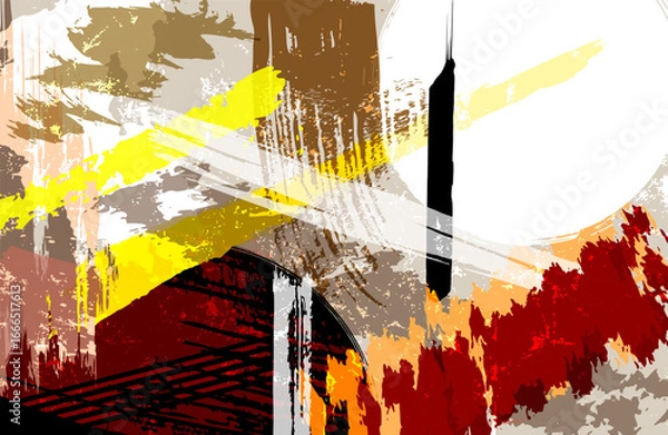 Fototapeta abstract geometric background, illustration with circles, lines and paint strokes and splashes