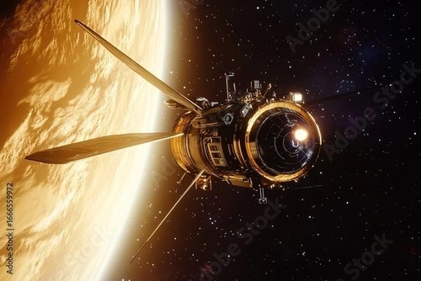 Fototapeta far future deep space probe sending data back from alien solar system