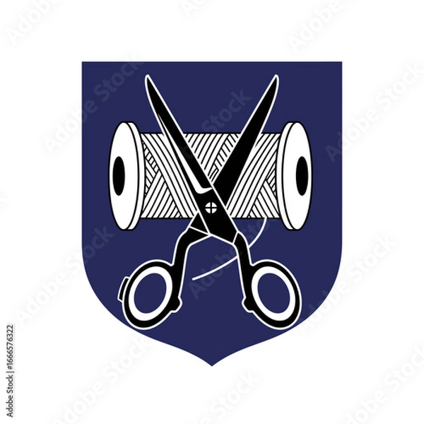 Obraz Tailor Logo design with Thread Spool and Scissors vector illustration.