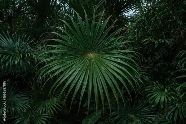 Fototapeta Texture of a lush green palm frond in a natural setting