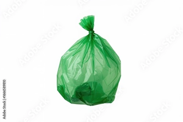 Fototapeta Torn green nylon fragment fluttering against white background with clipping path