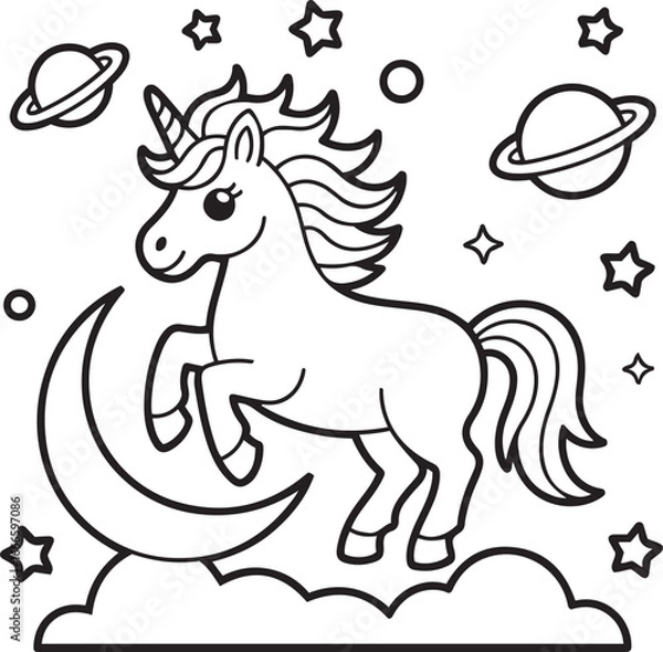 Fototapeta Cute unicorn with moon and stars isolated on white background