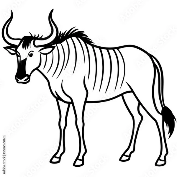 Fototapeta Wild Safari Wildebeest line Art Vector