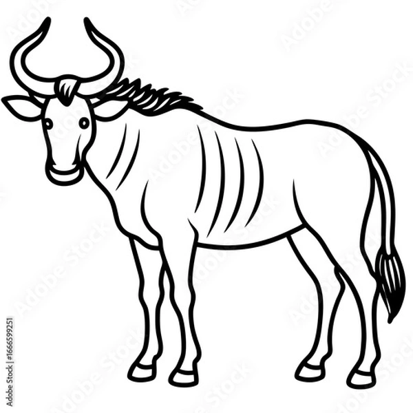 Fototapeta Wild Safari Wildebeest line Art Vector