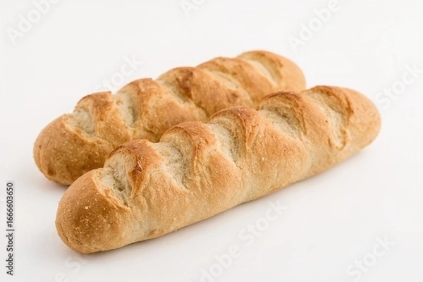 Fototapeta Crispy crust fresh small baguettes on a white backdrop