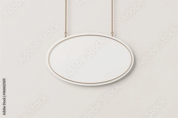 Fototapeta Blank White Store Signboard Hanging on a Wall Mockup. Empty Oval Retail Sign for Branding