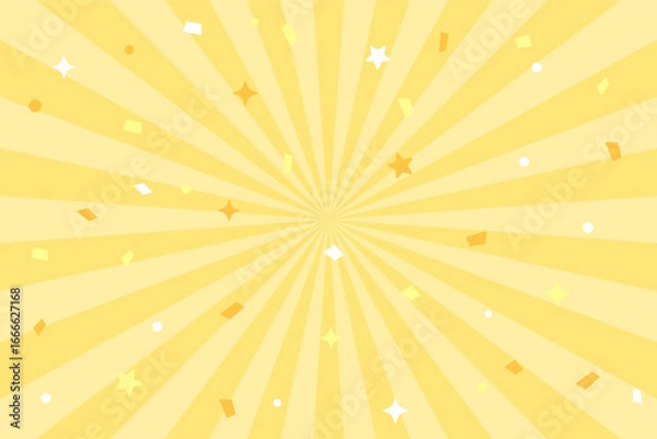 Obraz 黄色のサンバーストと紙吹雪の背景　集中線