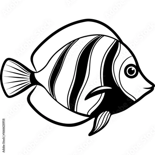 Fototapeta Yellow Tang Sketch Line Art for Vector Print