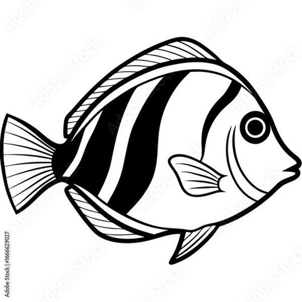 Fototapeta Yellow Tang Sketch Line Art for Vector Print