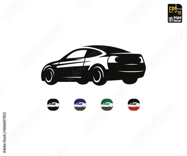 Fototapeta Elegant black sedan car silhouette design isolated on white background