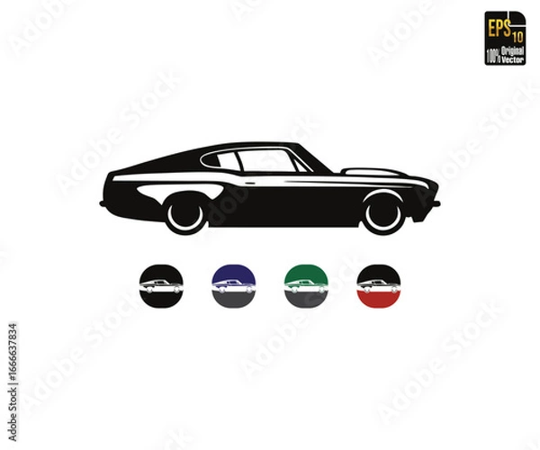 Obraz Classic muscle car silhouette fastback coupe design isolated on white background