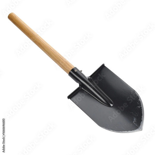 Obraz Heavy duty steel shovel with wooden handle on transparent background